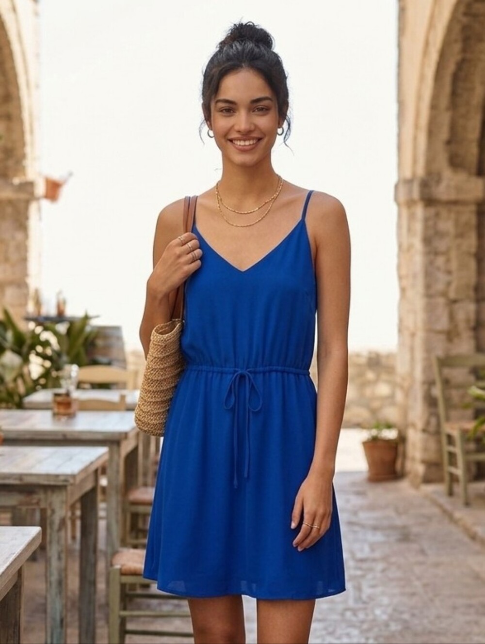 Babaton Aritzia Women's Royal Blue Drawstring Cami Slip Mini Party Dress XXS
